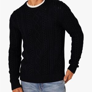 NWT Amazon Essentials Men's Black Cable Knit Crewneck Sweater 100% Cotton